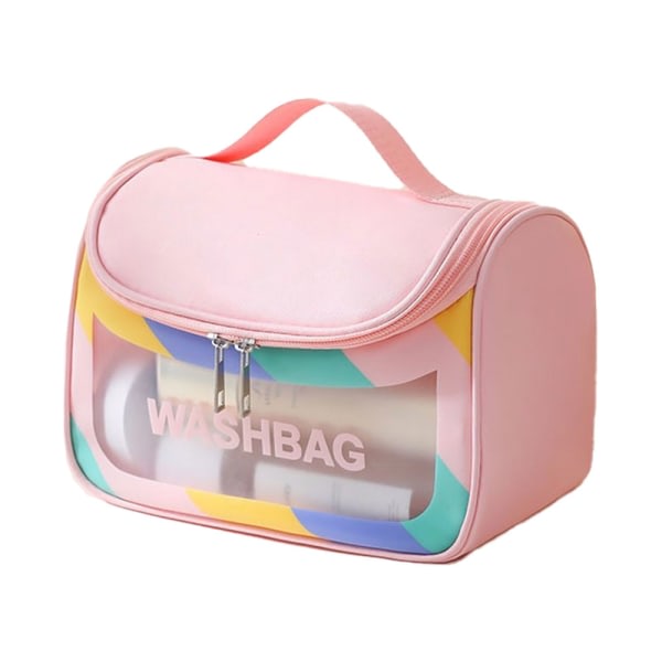 IC Transparent vattentät kosmetisk väska, bärbar, stor kapacitet rosa