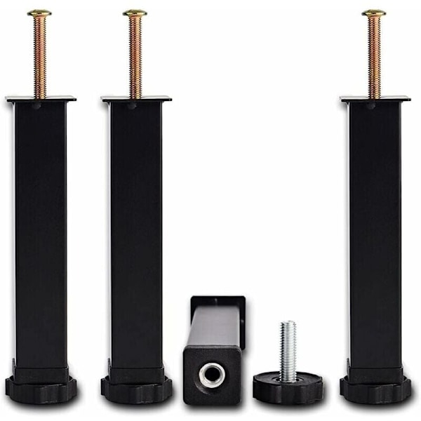 Sängynjalat, universaalit sälepohjan jalat Korkeus: 35cm(+2cm) Säädettävä, 15-35cm 3x3cm kehyksille M8×60mm pultilla（4kpl）, DEBUNS