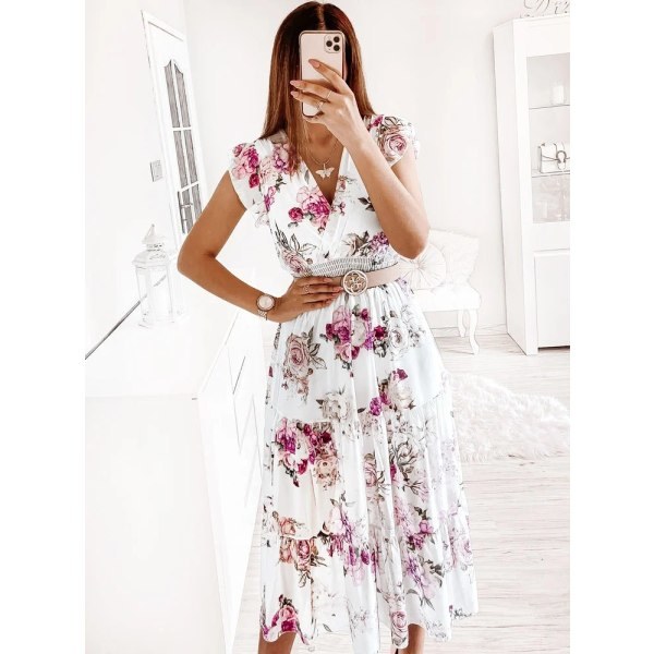 Sommerkjole for kvinner Casual Bohemian V-hals Volang Blomster