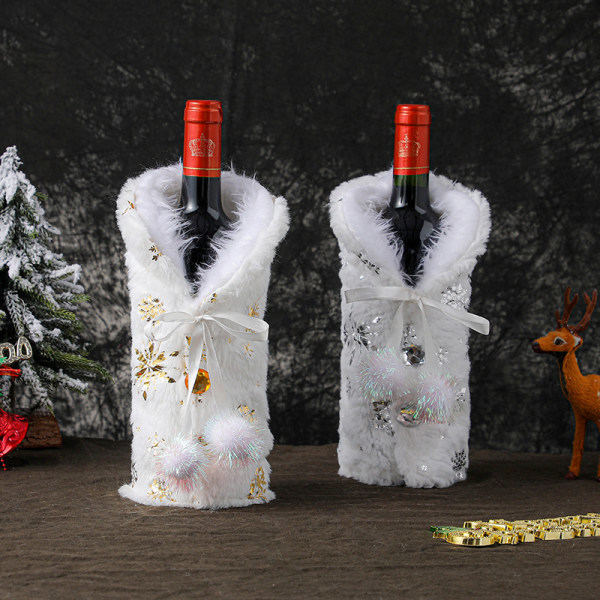 2 stk Jul rødvin flaskedeksel Veske Plysj stoff Julenissen Champagne deksel Juledekorasjoner for hjemmet