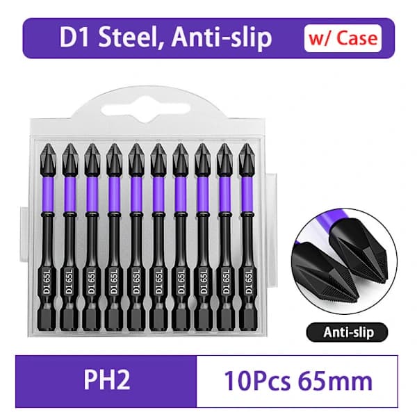 Upgraded Non-slip PH2 Bit Set for Impact Drivers, Magnetic Phillips Screwdriver Drill 10Pcs 65mm 10Pcs 65mm