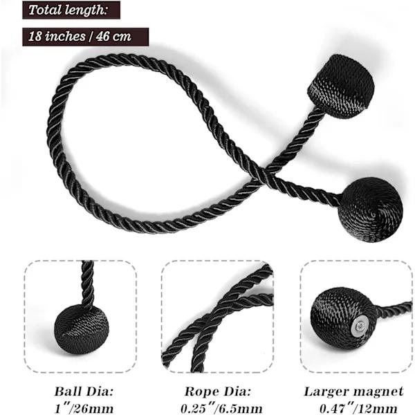2-pack Black Magnetic Curtain Tiebacks, Decorative Holders for Thick/Thin Curtains Black Black