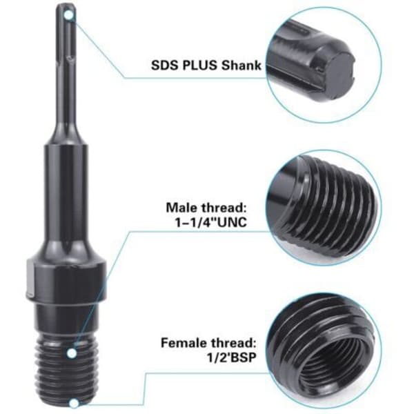 SDS Plus diamantboradapter 1 1/4\" UNC, 190 mm kjerneboradapter