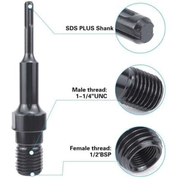 SDS Plus Diamantborekroneadapter 1 1/4\" UNC, 190 mm kerneboreadapter