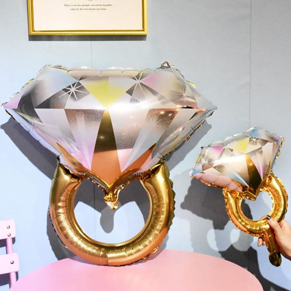 IC 2 stk diamantring aluminiumsballong, bryllup brudesdusj ekteskap forlovelsesfest tilbehør