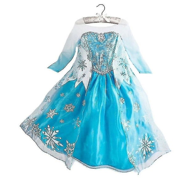 Barn Flickor Frozen Elsa Paljetter Satin Fancy Dress Gradient Sleeve Tyll Dress-c 6-7 år