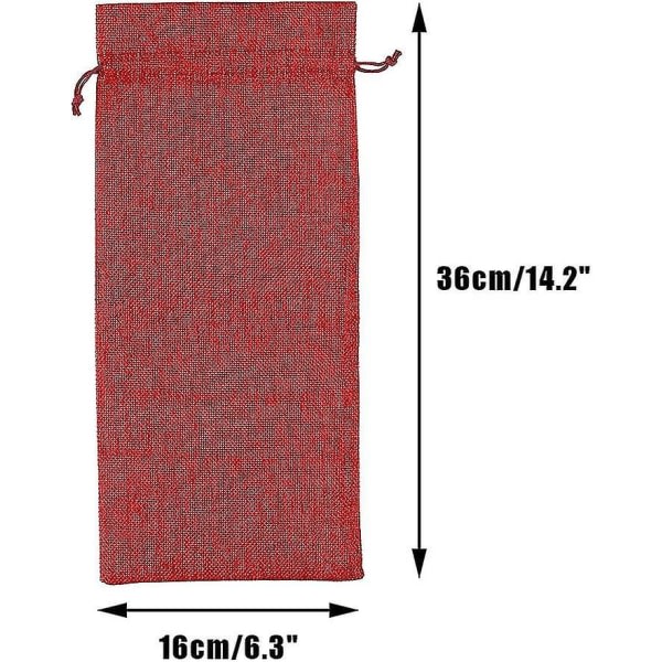 Jutevinpåsar, 36x16 cm röda juteflaska presentpåsar med dragsko för festgodis (för 750 ml vinflaska) vinröd 12 st