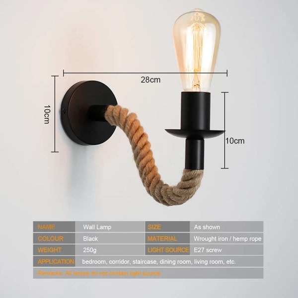 IC Vintage hampa rep Wall Sconce Industriell væglampe