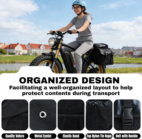 Cykel-sidetasker 36L, holdbar lærred bagagebæreropbevaring til MTB pendling shopping touring, værktøjsfri montering, sort