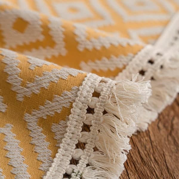 IC Rektangulär bordsduk tjock stickad Broderad texturerad frans bomull Linne Rektangulär duk för kök, 139,7 cm x 139,7 cm, 4 platser