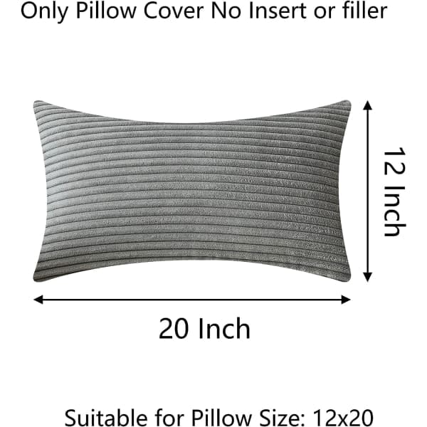 Kuddfodral 12x20 grå manchester set med 2 rektangulära dekorativa kuddfodral för soffa, 12x20 tum, ljusgrå