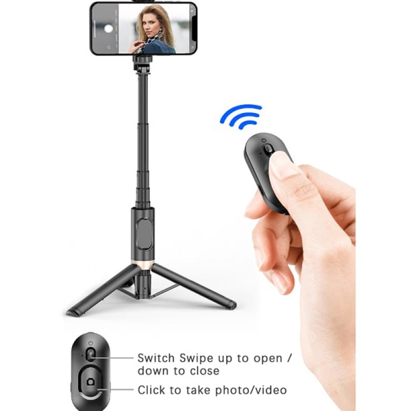 IC Bluetooth Selfie Stick hopfällbart trådlöst stativ med Bluetooth Svart