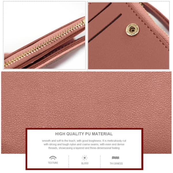 IC Liten Lommebok for Kvinner, Slank Lær Bifold Front Pocket Dame Rosa