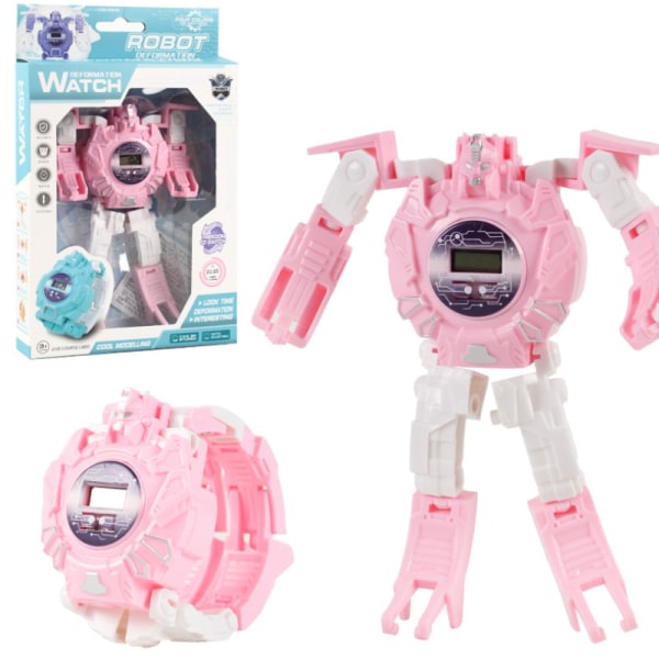 Creative Robot Transformer Kids Watch, Big Face Boys Digital Armbandsur pinkki