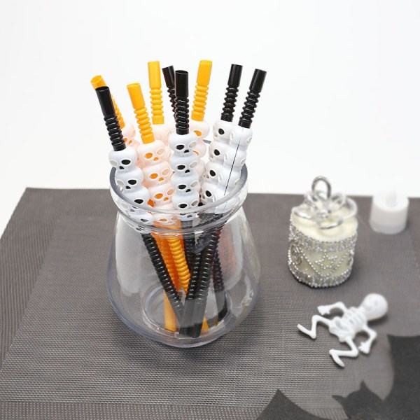 IC Halloween-koristeet, Halloween-järjestelyt, Skull Straws, Halloween Straws, Musta