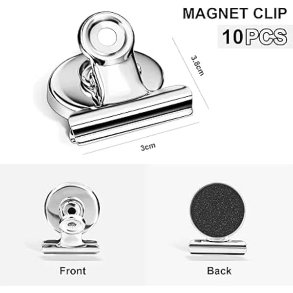 12-pack magnetklämmor, starka kylskåpsklämmor i rostfritt stål för kök, kontor, whiteboard, reptålig silver
