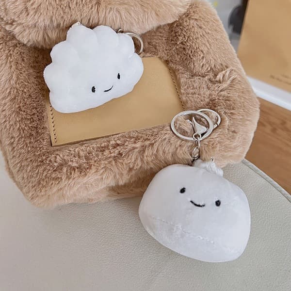 IC e Pehmo valkoinen riipus avaimenperä Tyttölaukun asuste Kawaii Pend A