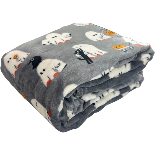 IC Halloween-kastfilt: Baby Ghost Party på grå baggrundsdesign på Soft Velvet Fleece Throw Blanket