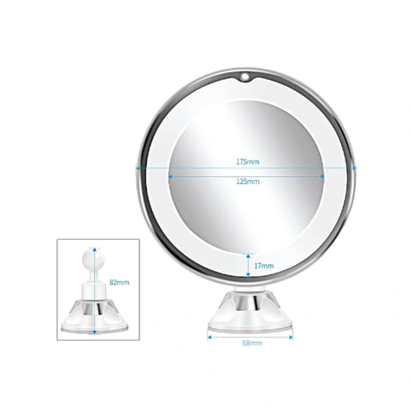 10X LED Makeup Mirror with Magnification, Lockable Suction Cup, 360 Degree Rotation, Adjustable for Home, Travel, Bathroom, Battery Powered