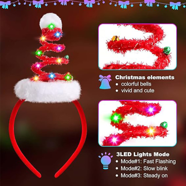 Christmas Lighted Halsband och Tomteluva Pannband Set, Jul Kostym Accessoarer
