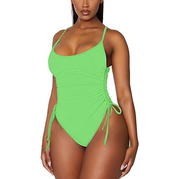 Hot salg dame plisseret højbenet badedragt med mavekontrol Light Green XL