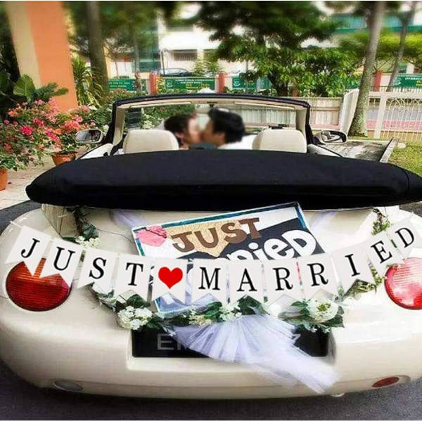 IC Just Married -krans Vintage Rustiikki Vimppeli Ketjulippu Narulla Hääkranssi Koristeena Henkijuhliin Hääsuihkujuhliin Hääjuhliin