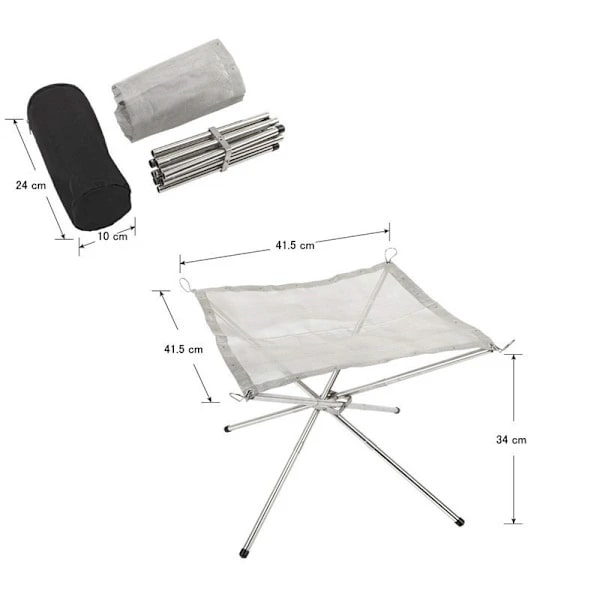 Bærbar foldbar bålplads i rustfrit stål til camping, strand, baghave og grill – stor størrelse large size