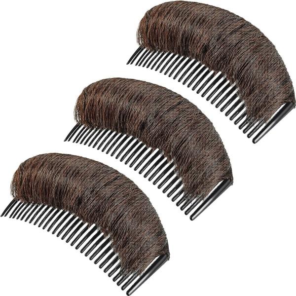3-delt hårbulle usynlig løshårklemme, hodebunnsbulle fluffy hårpute Stylinginnsats verktøyvolum (lys brun)