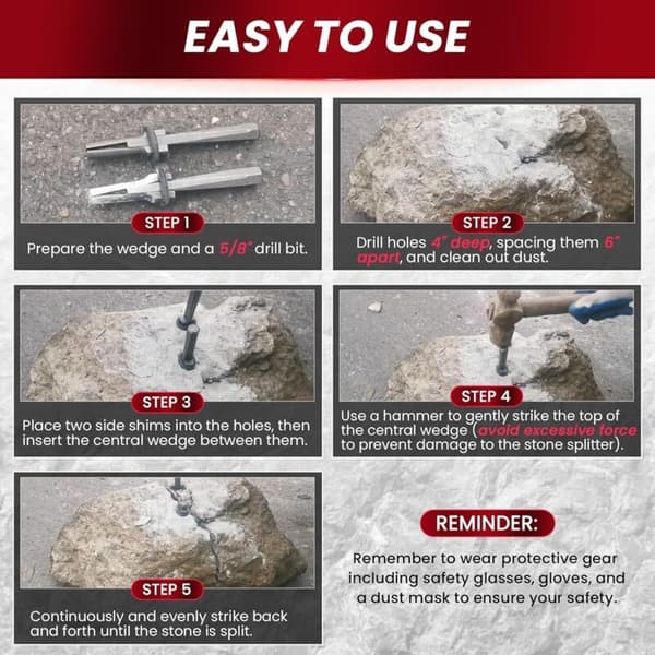 Stensplitter 16 mm Plugkile og Fjer 10 stk. til Beton Marmor Granit