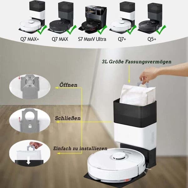 10 støvposer til Xiaomi Roborock S7 Max Ultra/Q7+ – 3L kapacitet, til robotstation