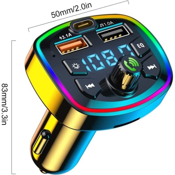 IC Bluetooth 5.0 FM-lähetin, auton MP3-soitin, handsfree-näyttö