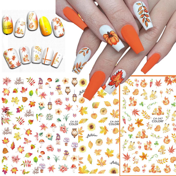IC Höstnagelklistermärken för nail art Maple Leaf Nail Art Dekaler Thanksgiving Nail Art Supplies 9st Lönnlöv Pumpa
