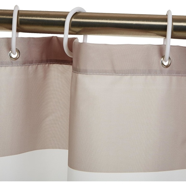 IC Vattenavvisande duschdraperi med printed tyg med metallgenomföringar och vita plastkrokar, 72" x 72", grå ränder