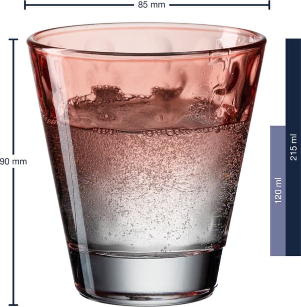 Leonardo Optic dricksglas set om 6, 220 ml färgade vattenglas med präglade prickar, diskmaskinssäkra, flerfärgade glas för vardagsbruk