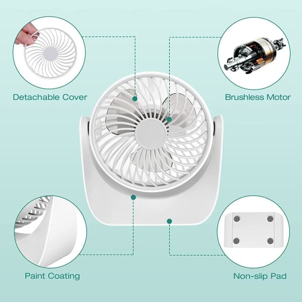 IC Stille USB-vifte, Mini skrivebordsvifte 3 hastigheter, 360° rotasjon