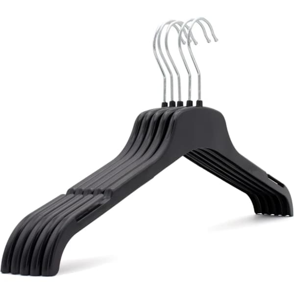 20 Strong Black Plastic Hangers for Adults - Robust, Space-Saving, Slim Profile with 360-Degree Swivel Hook - Ideal