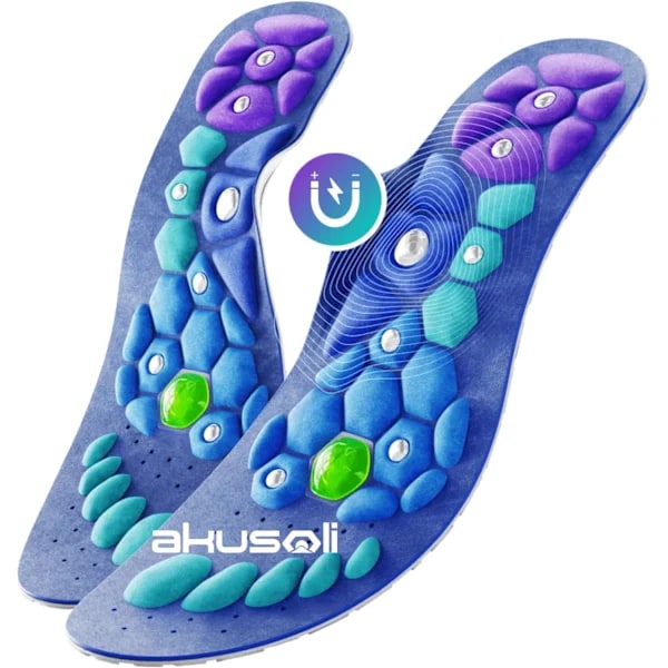 Akusoli Akupressur-inlägg, unisex ortopediska inlägg, lindrar fotvärk L 44-47
