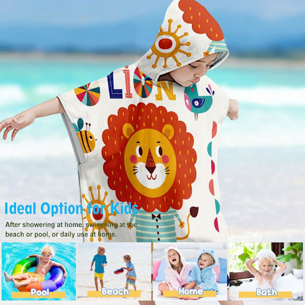 Barnehette med hette, strandteppe med tegneseriefigur, barnehåndkle med hette, poncho med hette, barnestrandhåndkle med hette, barneponchohåndkle