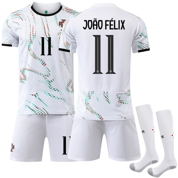 25-26 Portugal bortedrakt hvit fotballuniform sett Nr. 7 Ronaldo Nr. 10 B Silva drakt 8 B Fee 11 Phillips No. 10 with socks + protective gear #18
