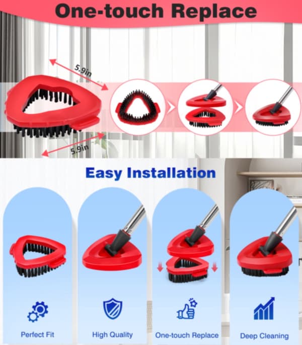 Skrubbebørste, 2x, og roterende moppehode, 1x, erstatning for O Cedar & Vileda EasyWring