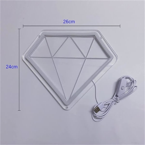 IC Diamantformet neonskilt LED-modellys Lysende bokstaver skilt Akrylpanel Neon dekorativt lys, 26X24cm, lilla hotell (farge: hvit)