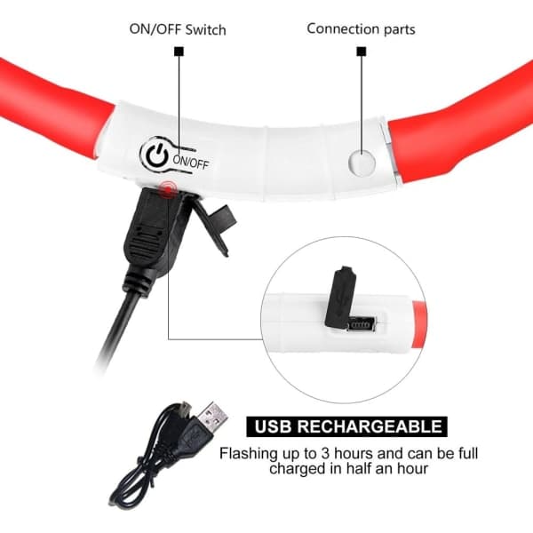 IC LED-hundhalsbånd, USB-oppladbart glødende hundhalsbånd, lyser opp