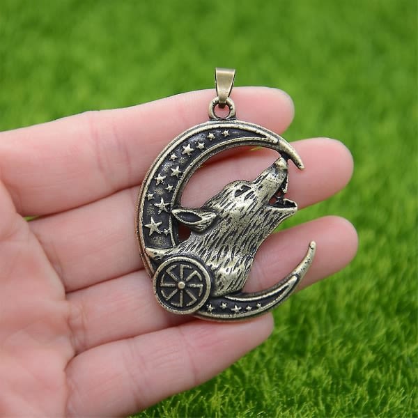 Vargamulet Månesterre Wicca Heksekunst Hedenske Smykker Slavisk Kolovrat Henge Halskjede Talisman Vokskjede Sølv