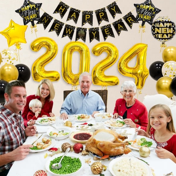 Nyårsdekoration 2024, Folieballonger 2024, Gott Nytt År Garland 1 sett