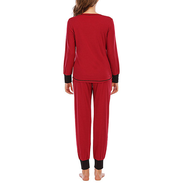 Pyjamas Set med Långärmad Topp och Byxor Vinröd, XL