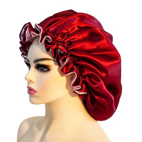 Satin Silke Satin Bonnet Cap Cap Bowknot Rund Cap Vinrød