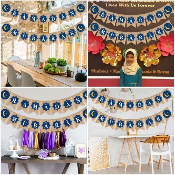 NOE 1st Jute Burlap Ramadan Mubarak Banner Ramadan Pa