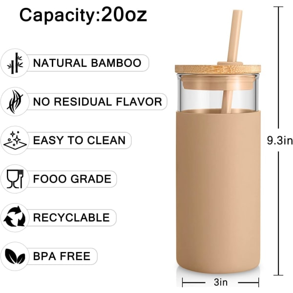 IC 20 oz lasiglasivettinen vesipullo oljella silikonisuojakotelo bambukansi - BPA-vapaa - amber
