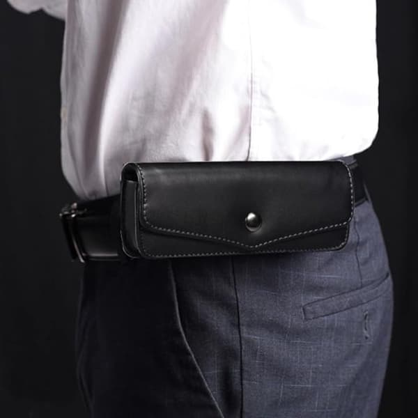 PU Læder Brilleetui, Bærbart med Bæltestrop, Sort, Ideelt til Rejser og Daglig Brug