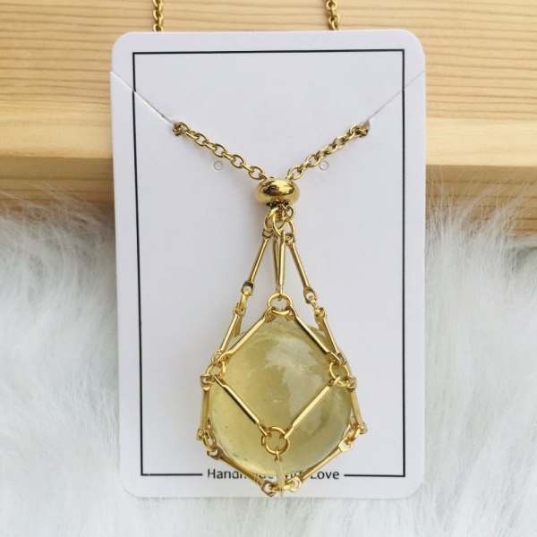 Kristallhållare Bur Halsband Kristallnät Metall Halsband GULD Guld Gold Citrine-Citrine